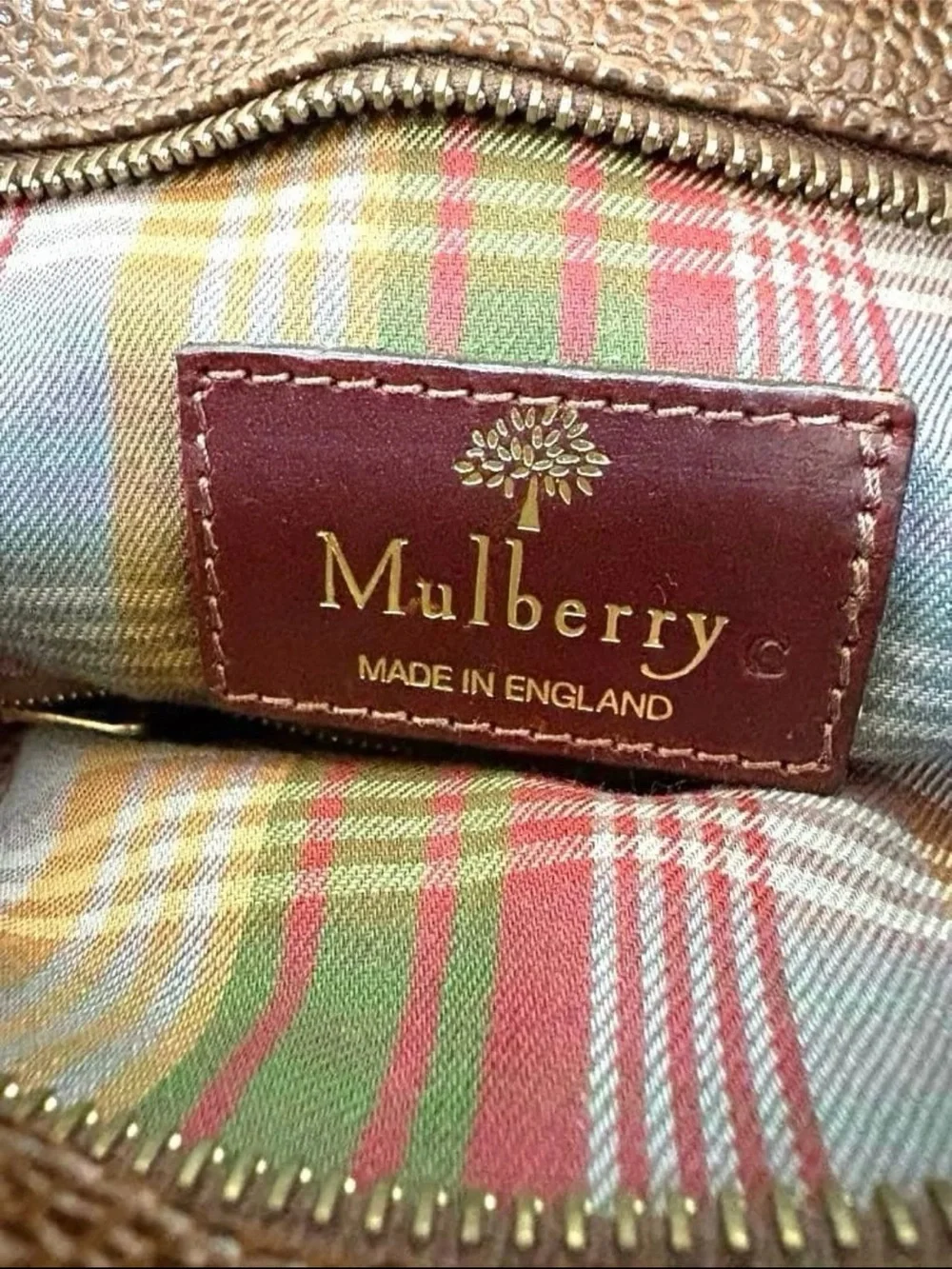 Mulberry Brown Pebbled Leather Tote with Dark Brown Trim